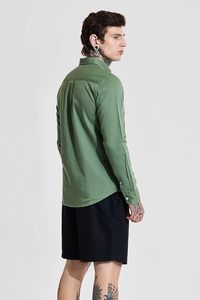 Men's Plain Shirts | Beach Wear| Resort Wear Streetwear Style | Cotton Blend Button <b>Down</b> Full Sleeve Slim Fit Green - Product Image 3