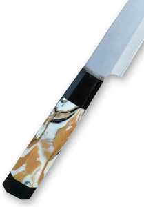 Couteau utilitaire de cuisine artisanal de style japonais avec manche octogonal en résine marbrée - Product Image 3