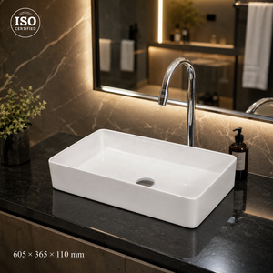 Rectangle Ceramic Wall Mount Bathroom <b>Sink</b> Minimalist Design Smooth Surface White - Product Image 2
