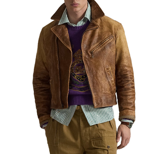 Premium Leather Newsboy <b>Jacket</b> Men Vintage 1930s Americana OEM Custom Distressed Heritage Outerwear Heavyweight Winter - Product Image 3