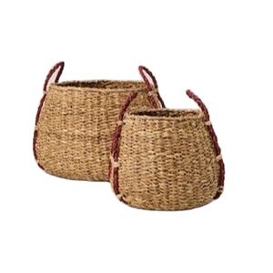 Cesta Redonda de Pasto Marino Natural Tejida a Mano, Sostenible, con Asas Laterales, Cesta de Almacenamiento Natural Hecha a Mano para Decoración del Hogar - Product Image 2