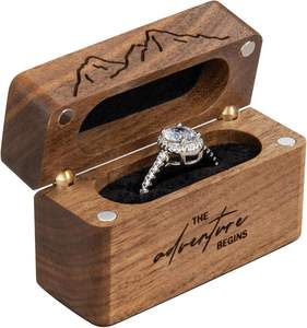 Walnut Wood Engagement <b>Ring</b> <b>Box</b> for <b>Proposal</b>/Wedding Customizable Design & Logo Pocket Size Case for Slim <b>Rings</b> - Product Image 4
