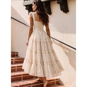 Handmade Beautiful Boho <b>Knee</b>-Length Natural Party Dress Square Neck <b>Strapped</b> Swing A-Line Eco-Friendly Casual Beach Outfits - Product Image 2