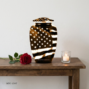 Handcrafted Cremation <b>Urn</b> For Ashes American Flag Print Metal <b>Urns</b> Secured Lid Patriotic Veteran Memorial Funeral Ceremony Jars - Product Image 1