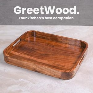 Plateau de service rectangulaire en bois d'acacia, fait main, poli, décoratif, pour fêtes, restaurants, hôtels - Product Image 3