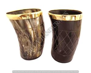 Vaso Artesanal Ecológico de Cuerno de Búfalo con Borde Dorado y Patrón de Diamantes Tallados, Estilo Vikingo, Decoración Rústica para el Hogar - Product Image 5