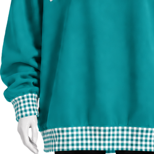 Sweat-shirt à col rond surdimensionné vert sarcelle pour homme avec bordure à carreaux vichy, manches longues, imprimé graphique, pull décontracté, streetwear - Product Image 6