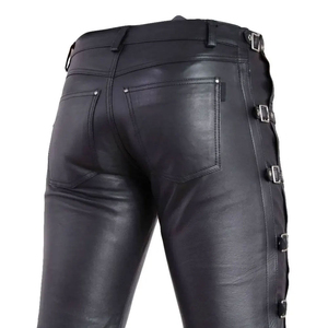 Pantalones de cuero ajustados para hombre, de alta calidad, de cuero genuino, pantalones de cuero de vaca, estilo motociclista, precio bajo. - Product Image 6