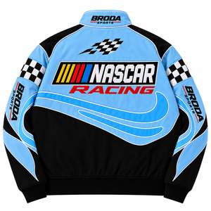เสื้อแจ็คเก็ตแข่งรถ NASCAR ยี่ห้อ BRODA SPORTS สำหรับผู้ชาย แขนยาว สีฟ้าอ่อน-ดำ ผลิตจากโพลีเอสเตอร์/คอตตอน ระบายอากาศได้ดี เหมาะสำหรับทุกฤดูกาล ใช้สำหรับขี่มอเตอร์ไซค์ - Product Image 3