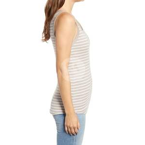Débardeur rayé gris clair pour femme, lignes horizontales, sans manches, vêtement décontracté, vente en gros - Product Image 3