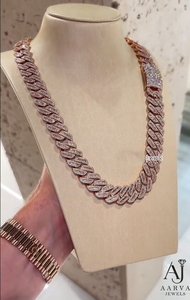 Collier chaîne cubaine hip-hop en moissanite plaqué or rose, bijoux épais et étincelants pour cadeau unisexe - Product Image 2