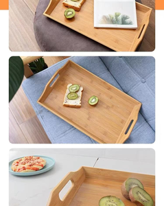 <b>Bamboo</b> Tray Rectangular Wooden Tray with Handle Household Serving Tray Breakfast in Bed <b>Table</b> - Product Image 3