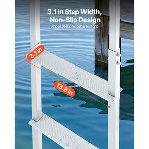Scaletta da bagno a 4 gradini in lega di alluminio, rimovibile, larga e antiscivolo, per pontone, capacità di carico 500 libbre, accessorio di alta qualità - Product Image 4