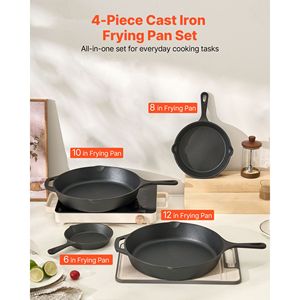 Set di 4 Padelle in Ghisa ChefFT Pretrattate con Manici in Silicone Resistenti al Calore Misure 6 8 10 12 Pollici - Product Image 2