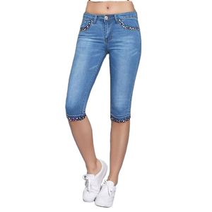 Pantalones vaqueros ajustados de cintura alta hasta la rodilla, Capri, de verano, a la moda - Product Image 1