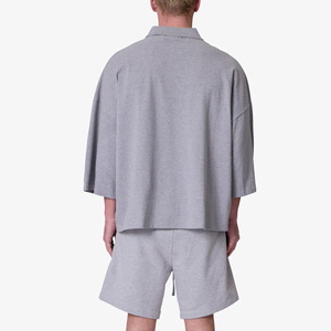Polo en jersey de coton gris pour homme, manches courtes, décontracté, couleur unie, respirant, design tricoté, coupe classique - Product Image 2