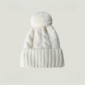 Unisex Knitted Beanie Hat with <b>Pom</b> <b>Pom</b> Solid <b>White</b> Winter Hat for Adults 56-58CM Casual Style Hand Knitted Acrylic - Product Image 2