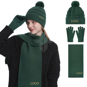 Classic Style Custom Logo Warm Winter Holiday Gift Casual Streetwear <b>Gloves</b> Scarf Beanie Three Piece Set for Winter <b>Wool</b> Blend - Product Image 1