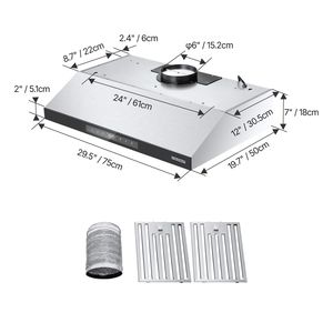 Hotte de cuisine en acier inoxydable de 900 mm avec éclairage LED, double moteur - Hotte sous armoire de 30 pouces avec commande tactile gestuelle - Product Image 2