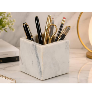Porte-stylo en marbre blanc, design attrayant, qualité supérieure, décoration de table, rangement pour fournitures de bureau, artisanat à prix avantageux - Product Image 5