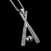 Meilleur Prix Pendentif Batte de Baseball Givrée en Argent 925 Plaqué Or avec Perle d'Eau Douce, Collier Unisexe Hip Hop, Inde
