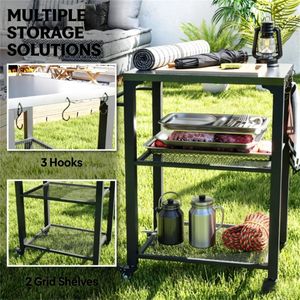 Carrello Multiuso da Esterno con Griglia e Ripiano Portaoggetti per Barbecue - Product Image 3