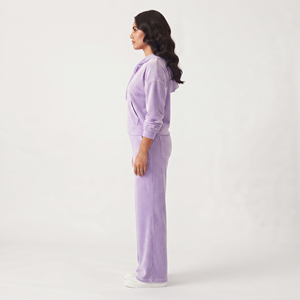 Survêtement en molleton pour femme, à capuche, en velours, coupe ample, longueur intégrale, décontracté, 100 % coton, avec cordon de serrage à la taille et fermeture éclair - Product Image 3