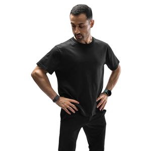 T-shirt à col rond pour homme, noir anthracite, manches courtes, couleur unie, décontracté, basique, simple, à porter au quotidien - Product Image 1