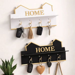 Creative House Shape Black And White <b>Key</b> Holder <b>Hook</b> Perfect For Rental Home Friendly <b>Wall</b> Decor With Utility Purpose From India - Product Image 1
