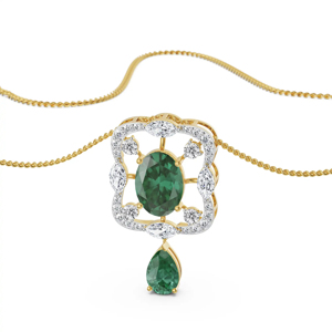 Luxury 18K Gold Emerald Pendant Necklace With Diamond Accents <b>Rope</b> <b>Chain</b> Women's Wedding Jewelry - Product Image 3
