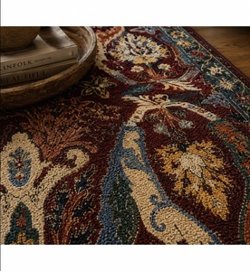 Tapis de sol rectangulaire fait main en laine, style persan, motif abstrait, antidérapant, en latex, à poils moyens, nettoyage localisé, pour salon - Product Image 2