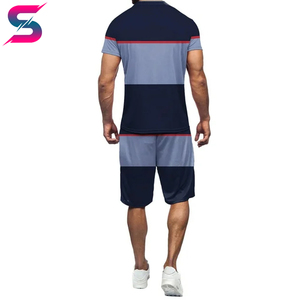 เสื้อโปโลและกางเกงขาสั้นชุดเซ็ตผู้ชายแบบสวมใส่สบาย สีสันตัดกัน ดีไซน์ใหม่ ราคาขายส่ง สำหรับฤดูร้อน ผ้าถัก ระบายอากาศได้ดี - Product Image 5