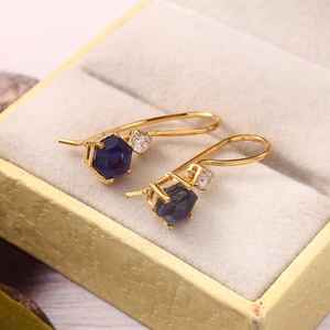 Pendientes de Zafiro Azul Ceilán Hexagonal, Plata de Ley 925, Chapados en Oro de 14K, Joyería Fina para Mujer - Product Image 5