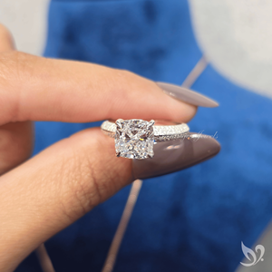 Cushion cut 3 CT lab grown <b>diamond</b> <b>ring</b> micro pave band 10K white gold statement engagement <b>ring</b> - Product Image 5