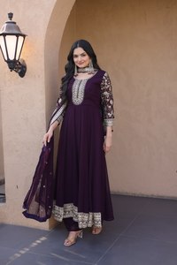 Women's Embroidered Anarkali Set with Dupatta Georgette and Silk Indian Ethnic Wear Pakistani Dress Salwar Suit - Product Image 2