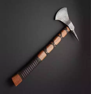 Handmade <b>Axe</b> Damascus Steel Blade Wood <b>Handle</b> With Leather Sheath Outdoor Knife - Product Image 6