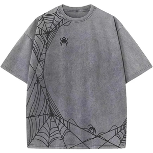 T-shirts décontractés pour hommes en toile délavée style vintage, en coton, coupe oversize, col rond, imprimé dessin animé, manches courtes - Product Image 1