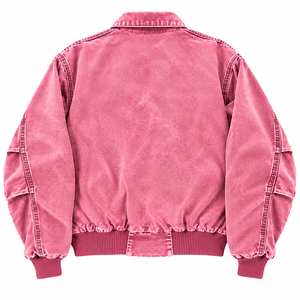 Blouson Bomber Rose en Coton Délavé Unisexe Décontracté Respirant Coupe-Vent Fermeture Éclair Coupe Droite Style Automne Couleur Unie Col Montant - Product Image 2