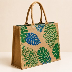 Printed Jute <b>Tote</b> Handbag Reusable <b>Large</b> Capacity Shoulder Carry <b>Bag</b> for Shopping Travel - Product Image 1