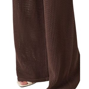 Pantalon de plage en maille ouverte pour femme, marron chocolat, coupe large, avec cordon de serrage, léger, idéal pour les vacances - Product Image 3