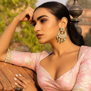 New Jewellery Traditional Polki Earrings <b>Set</b> with Green <b>Beads</b> | Bridal & Festive Ethnic Jewellery Party Engagement - Product Image 1