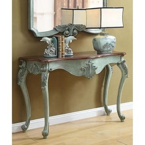 Table console rectangulaire en bois de pin massif peinte à la main, écologique, bleu-vert vieilli, vente en gros Aqudus - Product Image 1