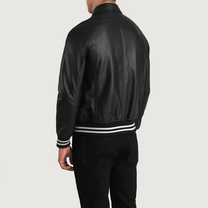 Men's PU <b>Leather</b> Bomber <b>Jacket</b> Turn-down Collar Solid Color Zipper Closure Casual Autumn Wear Regular Fit - Product Image 6