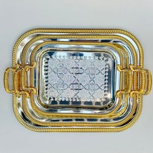 Premium <b>Round</b> Gold Finish <b>Tray</b> with Hollow Pattern Border, Decorative Serving Platter for Center <b>Table</b> Styling - Product Image 3