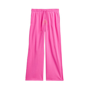 กางเกงวอร์มทรงขาบานสีชมพูสไตล์ฮิปฮอปสำหรับผู้หญิง พิมพ์โลโก้ได้ตามต้องการ ด้านหน้าเรียบ ผ้าฟลีซสำหรับฤดูหนาว ระบายอากาศได้ดี ผลิตจากผ้าฝ้ายออร์แกนิค 100% สำหรับเด็กผู้หญิง - Product Image 4
