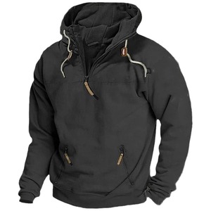 Cropped <b>Zip</b> up Hoodie Men's Half <b>Zip</b> <b>Hooded</b> Solid Color Hoodie Youth Sports Casual Loose Men's Hoodies Customizable - Product Image 1