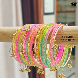 Luxury Handmade Gold Plated Multicolor Raindrop <b>Glass</b> 16-Piece <b>Bangle</b> Set Kashmiri Ghungroo Traditional Ethnic Wedding Jewelry - Product Image 3