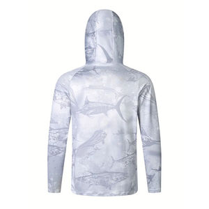 เสื้อฮู้ดดี้ตกปลาแขนยาวสีเขียวมิ้นท์สำหรับผู้ชาย พิมพ์ลายปลาโดราโด ป้องกันรังสียูวี UPF 50 เสื้อพูลโอเวอร์ประสิทธิภาพสูง - Product Image 2