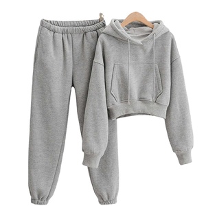 Nouveauté, survêtement long décontracté en coton polaire pour femme, 2 pièces, haut court, sweat-shirt oversize, bouton en dentelle pour l'hiver - Product Image 6
