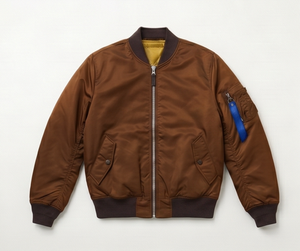 <b>Men's</b> Brown <b>Bomber</b> <b>Jacket</b> Zipper Closure Turn-down Collar Casual Windproof Outerwear Regular Fit Polyester Material - Product Image 1